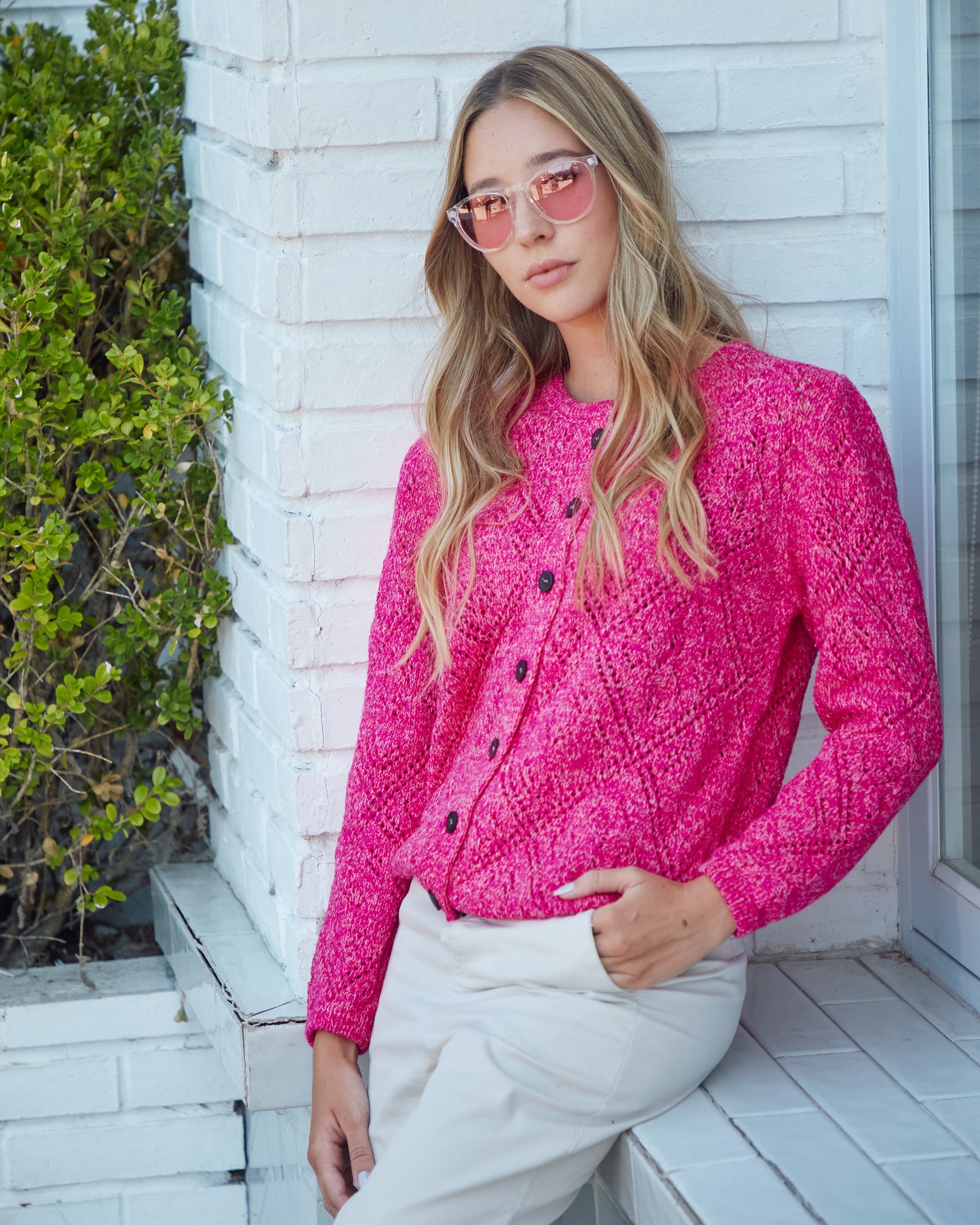 SACO CALADO ALGODÓN FUCSIA - 5619