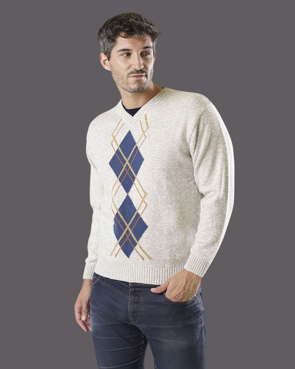 ESCOTE V LANA ROMBOS CRUDO - ART.4954