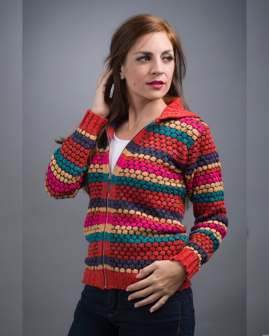 CAMPERA CIERRE LANA MULTICOLOR LADRILLO - ART.7723