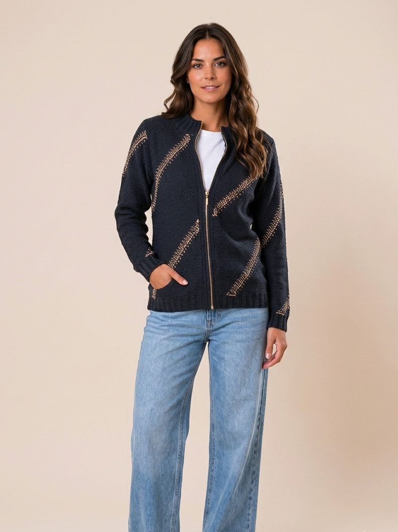 CAMPERA RUSTICA INTARSIA TRANSVERSAL NEGRA ART 7920