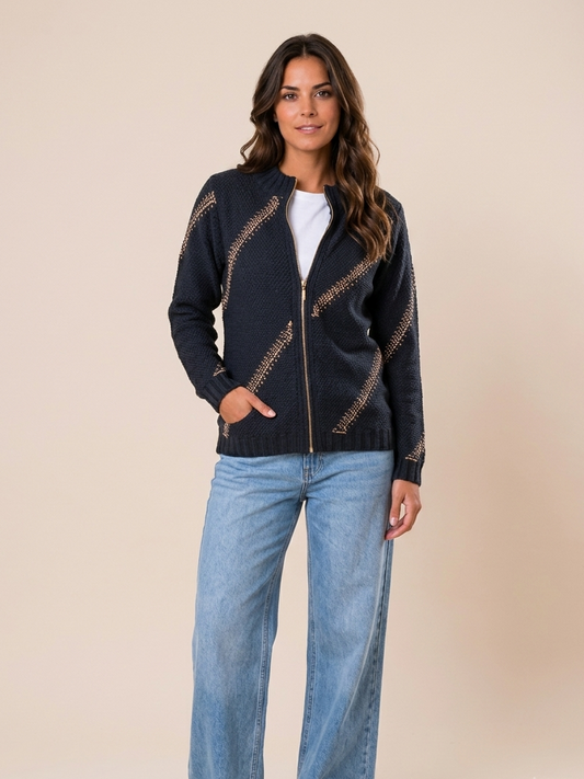 CAMPERA RUSTICA INTARSIA TRANSVERSAL NEGRA ART 7920