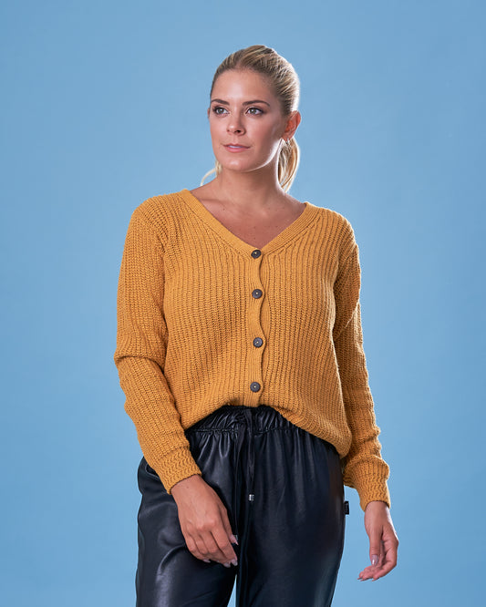 CARDIGAN PERLE ALGODÓN MOSTAZA - ART. 7977